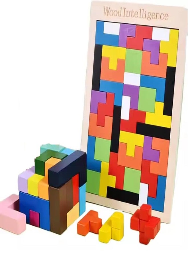 BLAGO 40 Pcs Brain Teasers Wooden Puzzles Brain Toy Colorful Jigsaw Game Wood Puzzles Montessori Intelligence Educational Gift Wooden Brain Teaser Jigsaw Puzzle - Image 1